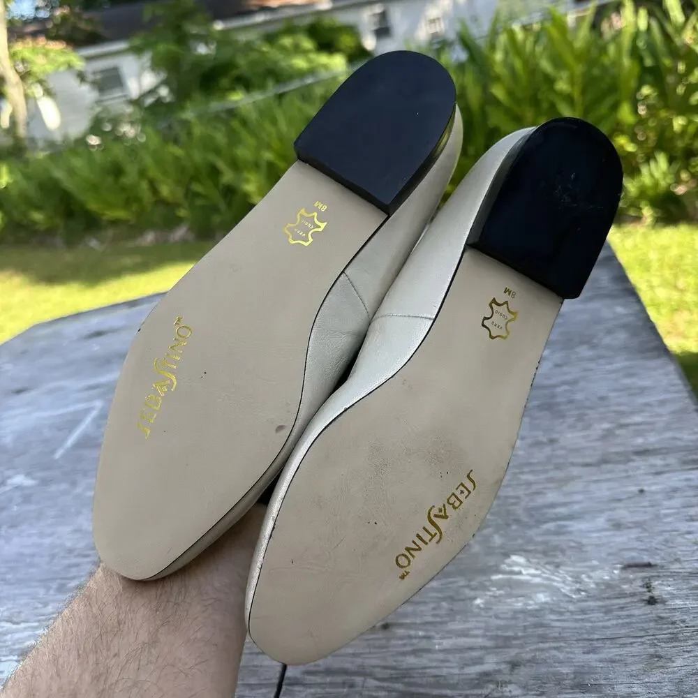Vintage Sebastino White Faux Metallic Silver Gold Slip On Flats Women’s 8M 925